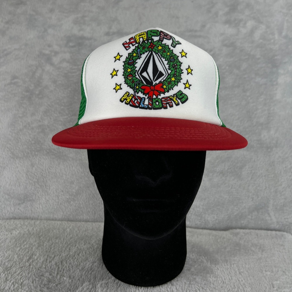 Volcom Happy Holidays Trucker Hat Red Green Christmas Skate Mesh Snapback Cap